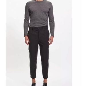 BLDWN Sato Pleated Flannel Pants in dark charcoal. Men's Size 34